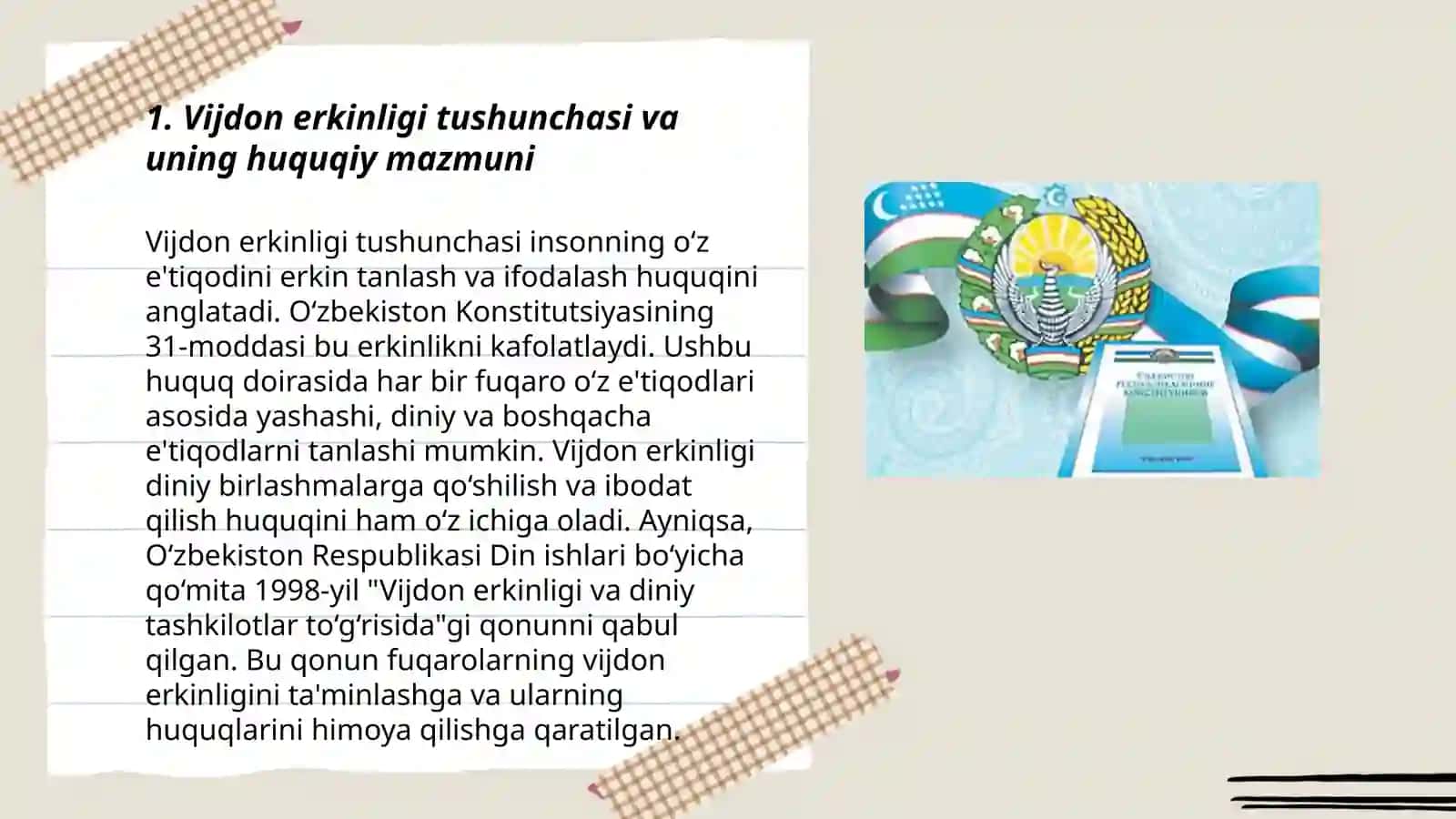 Dunyo mamlakatlari va O'zbekiston Konstitutsiyasida vijdon erkinligi huquqining mazmun mohiyati 3