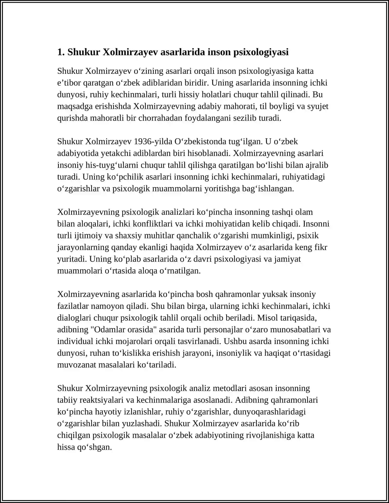 SHUKUR XOLMIRZAYEV ASARLARIDA INSON PSIXOLOGIYASI TALQINI 3
