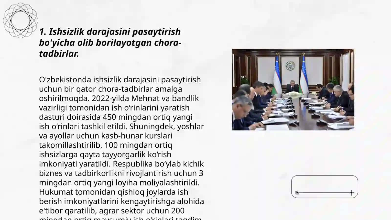 Ishsizlikning oldini olish, inflyatsiya va antinflyatsion siyosat bo‘yicha davlatiimizda olib borilayotgan islohotlarni urganish 3