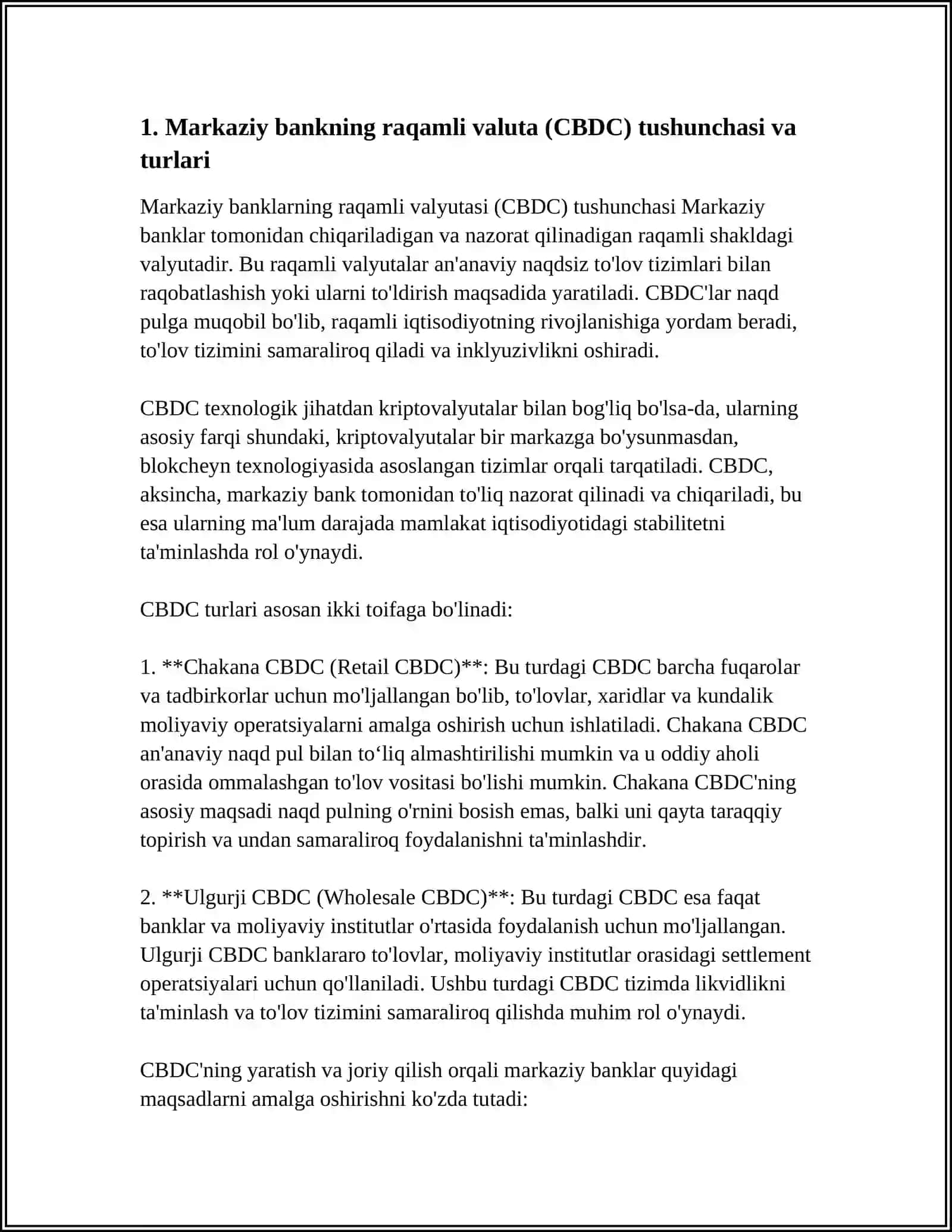 MARKAZIY BANKLARNING ZAMONAVIY SIYOSATI: RAQAMLI VALYUTALAR.(CBDC) 3