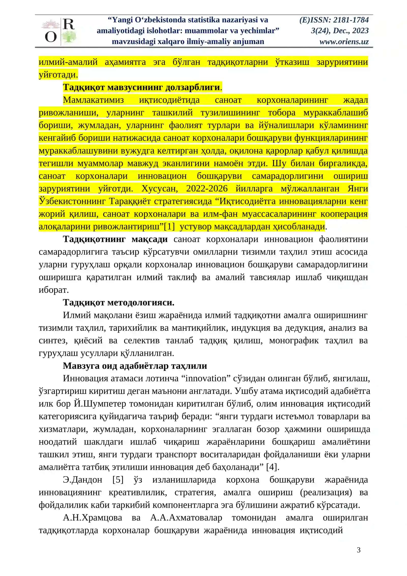 Yangi O‘zbekistonda statistika nazariyasi va amaliyotidagi islohotlar: muammolar va yechimlar 3