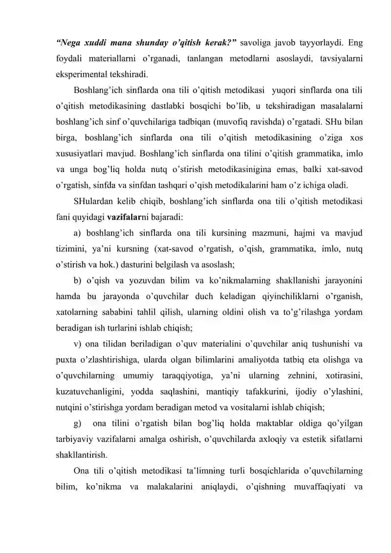 Boshlang'ich sinflarda ona tili o'qitish metodikasi fanining predmeti va vazifalari 3