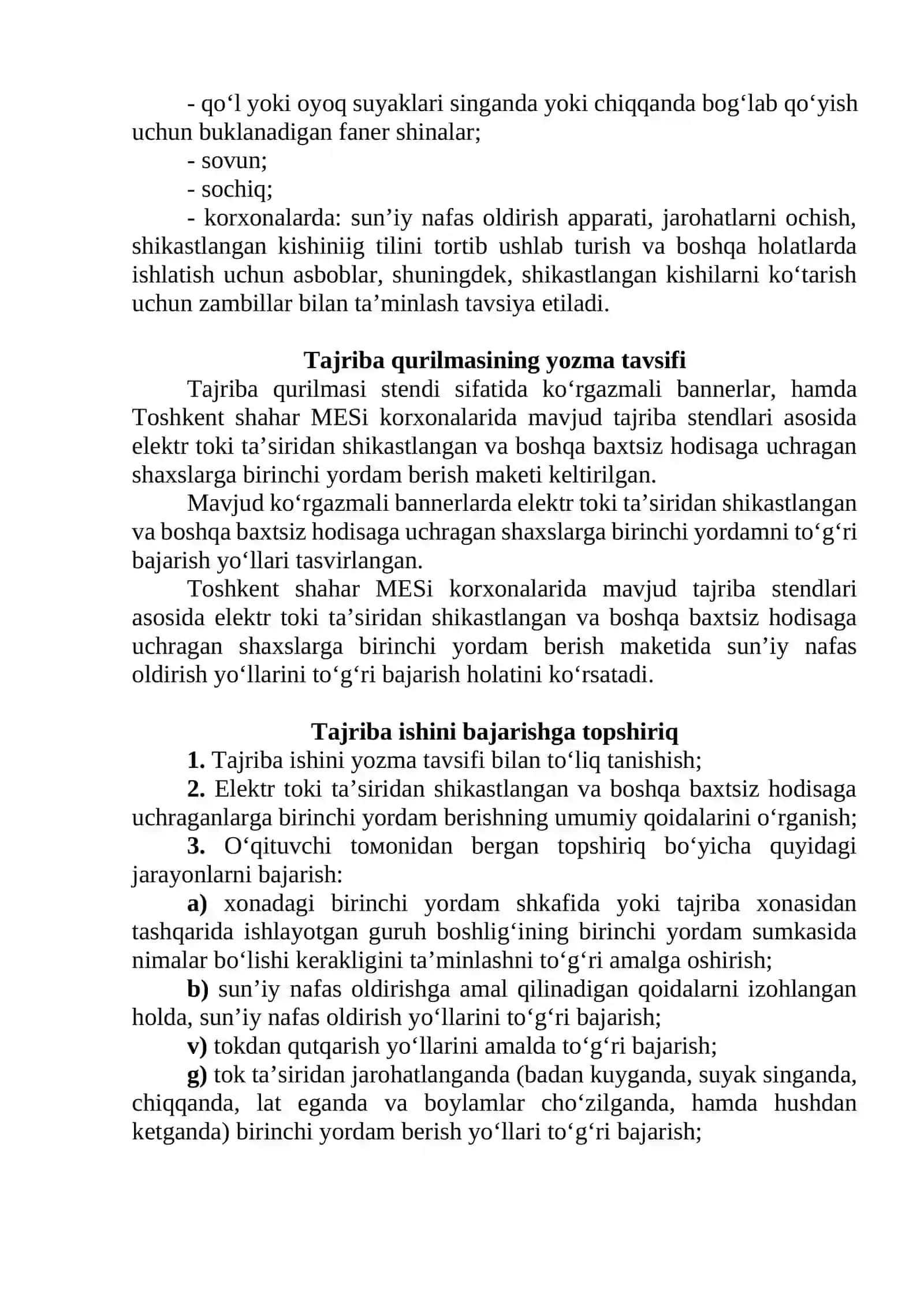 ELEKTR TOKIDAN SHIKASTLANGAN VA BOSHQA BAXTSIZ HODISAGA UCHRAGANLARGA BIRINCHI YORDAM BERISH YO‘LLARI 3