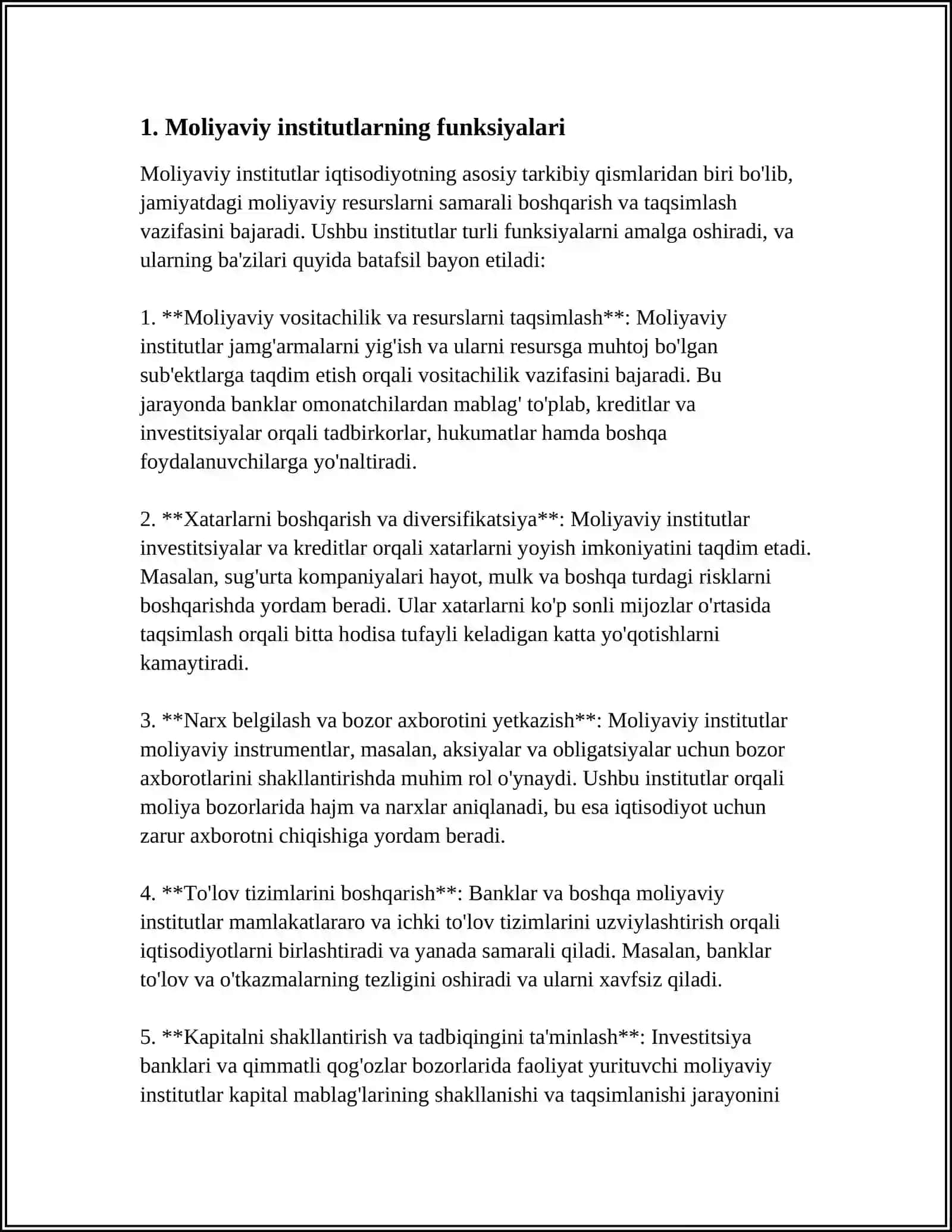 Moliyaviy institutlarning iqtisodiyotdagi roli 3