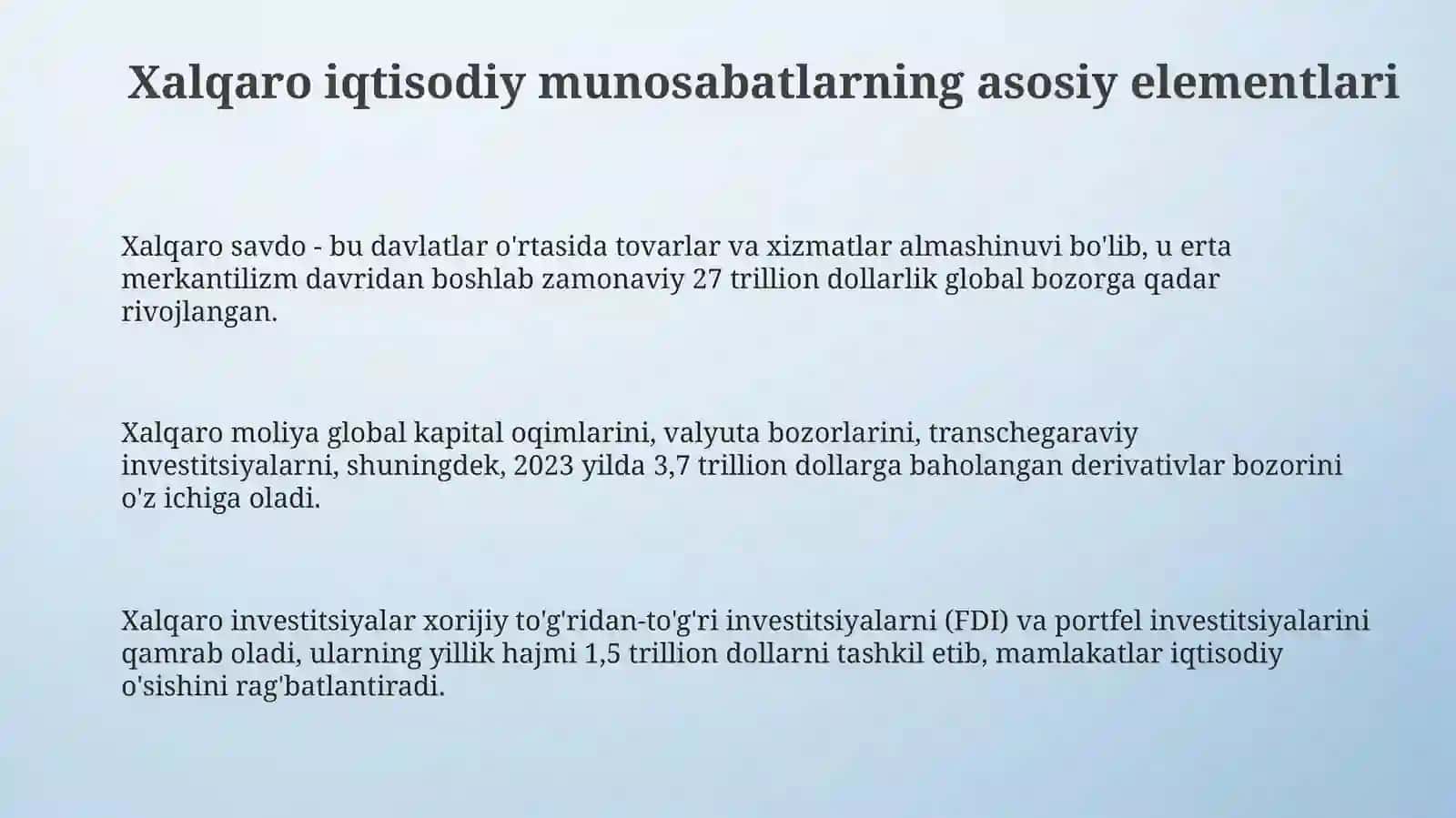 O'quvchilarga xalqaro iqtisodiy munosabatlar haqida tushuncha berish 3