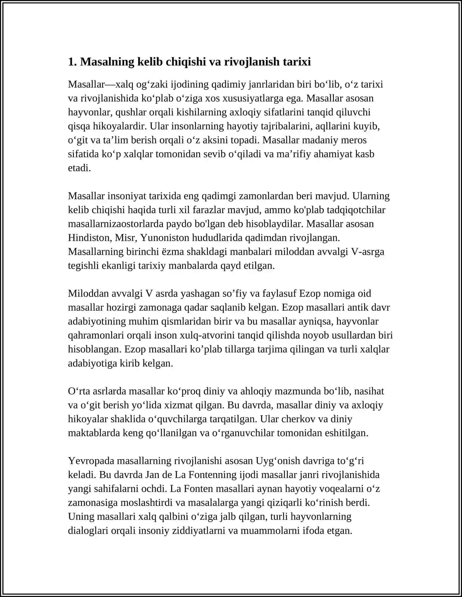 MASAL-MAJOZIY XARAKTERDAGI KICHIK ADABIY JANR 3