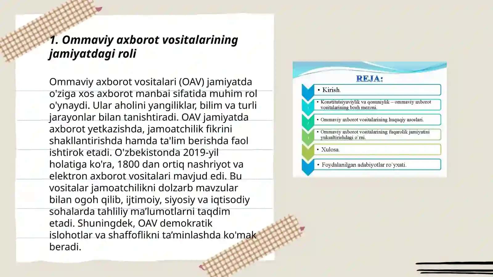 Ommaviy axborot vositalarining bugungi kundagi oʻrni 3