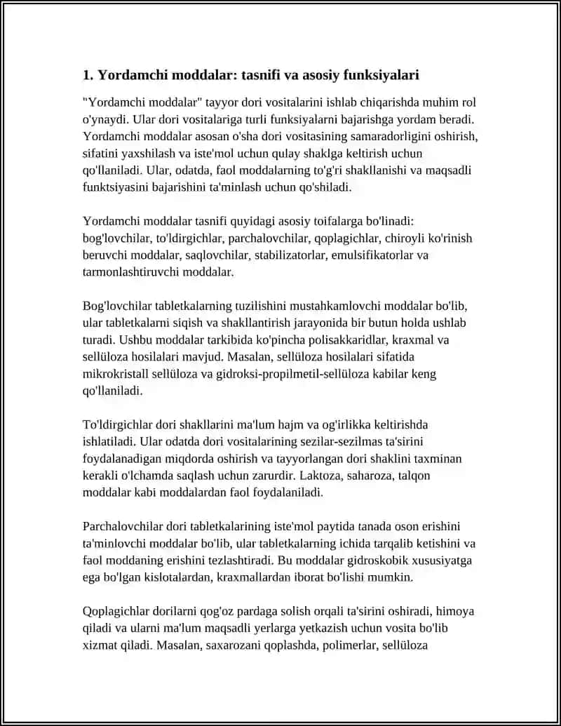 TAYYOR DORI VOSITALARINI ISHLAB CHIQARISHDA ISHLATILADIGAN YORDAMCHI MODDALAR 3