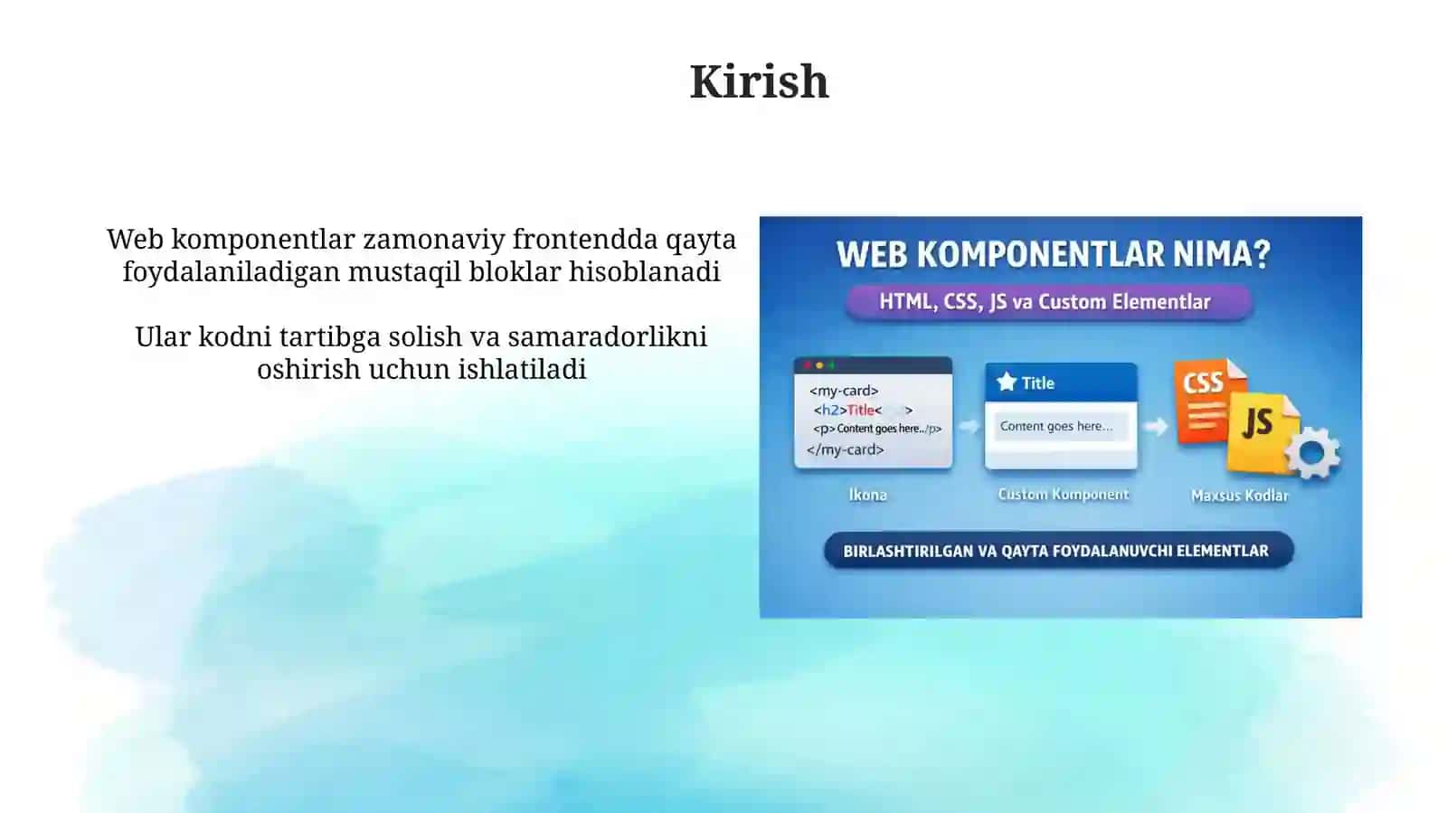 Web komponentlar va ularni yaratish, qayta foydalanish va boshqarish usullari 3
