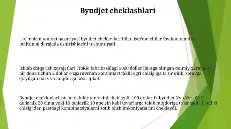 Iste’molchilar tanlovi nazariyasi. Ishlab chiqarish va xarajatlar 3
