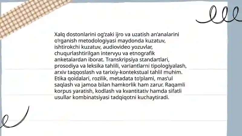 Xalq dostonlarini o'rganish tajribalari va yangi nazariy qarashlar Umurova Laylo 3