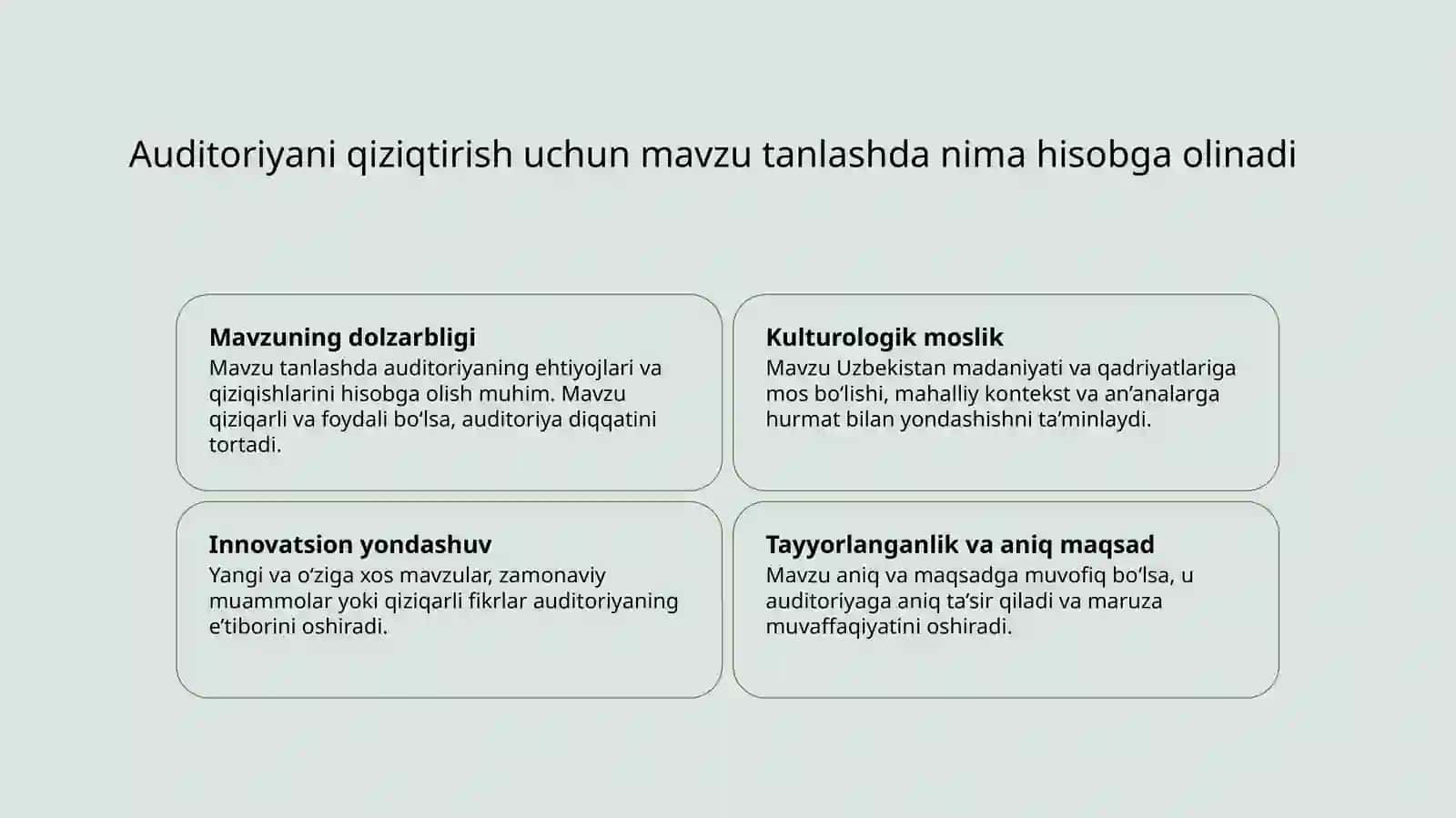 Notiqlik san'atida mavzu tanlash, maqsadni belgilash, ma'ruza matnlarini tayyorlash 3