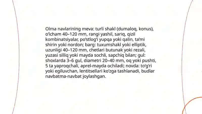 Olma navlarining morfologik xususiyatlari 3
