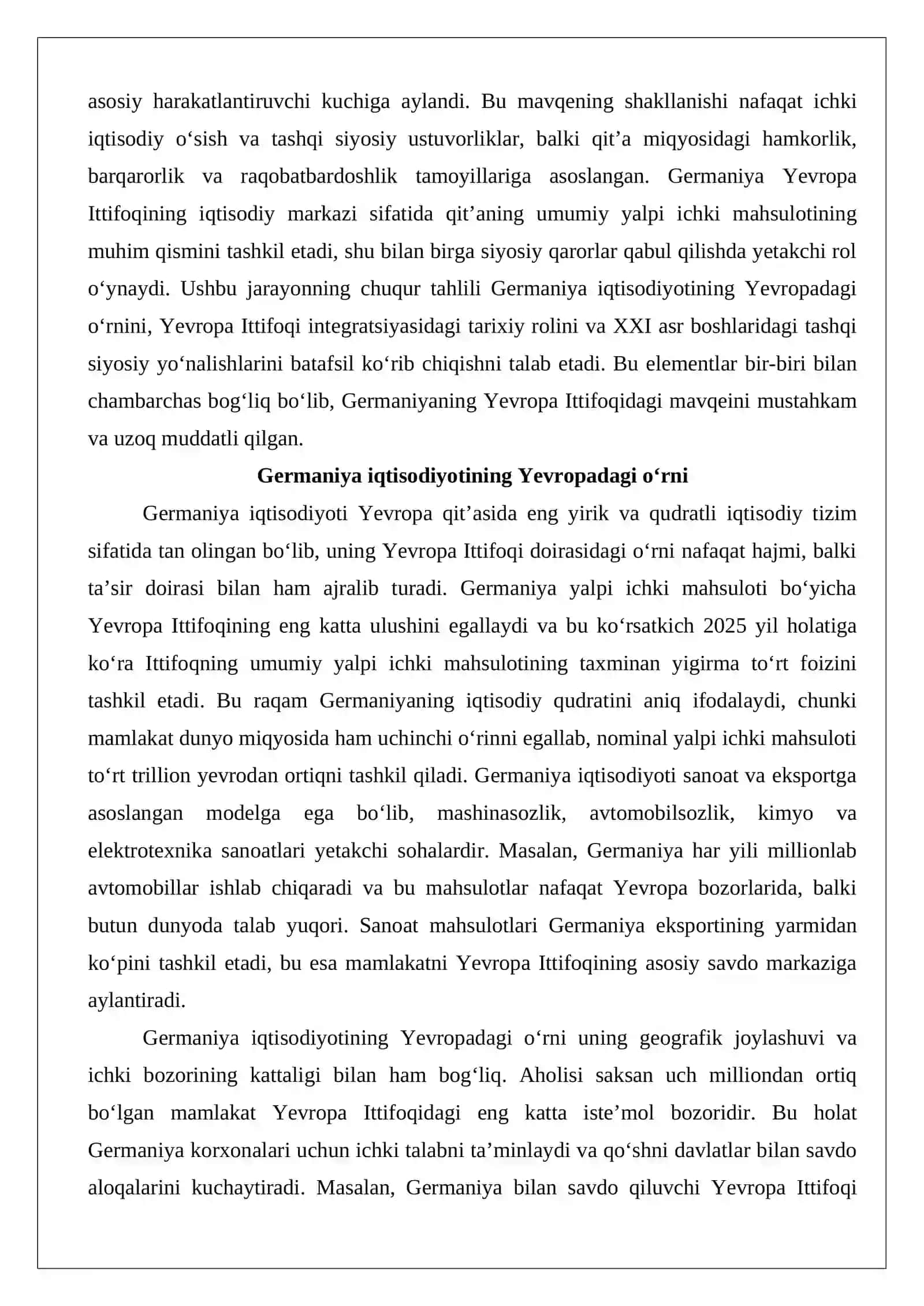 XXI asr boshlarida Germaniyaning Yevropa Ittifoqi siyosatidagi yetakchiligi 3