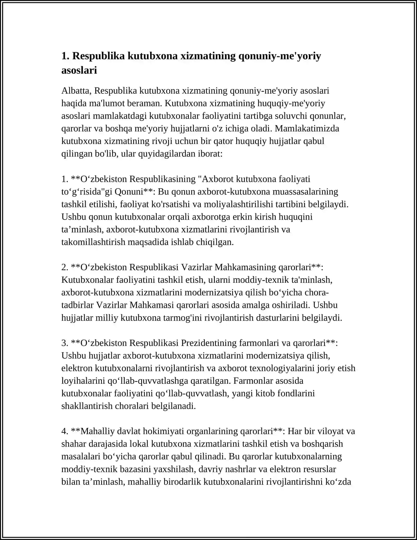 RESPUBLIKA AHOLISIGA KUTUBXONA XIZMATI KOʻRSATISHNING TASHKIL QILINISHI 3