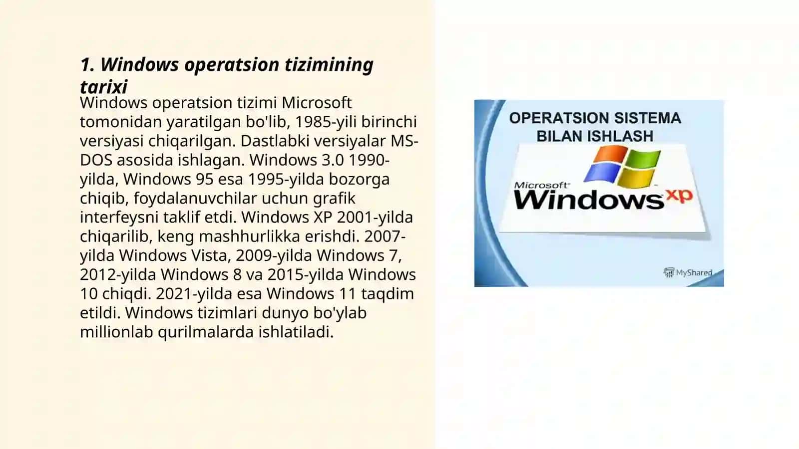 Windows operatsion muhiti, asosiy ma'lumotlar va imkoniyatlar 3