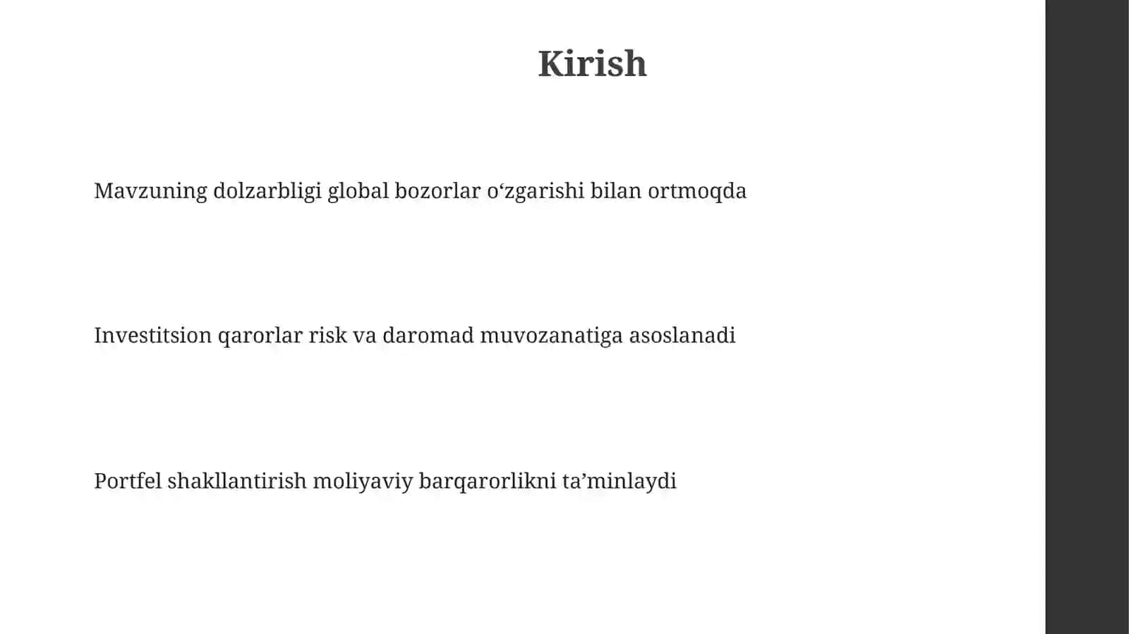 Moliya va investitsion portfelni shakllantirishning xususiyatlari 3