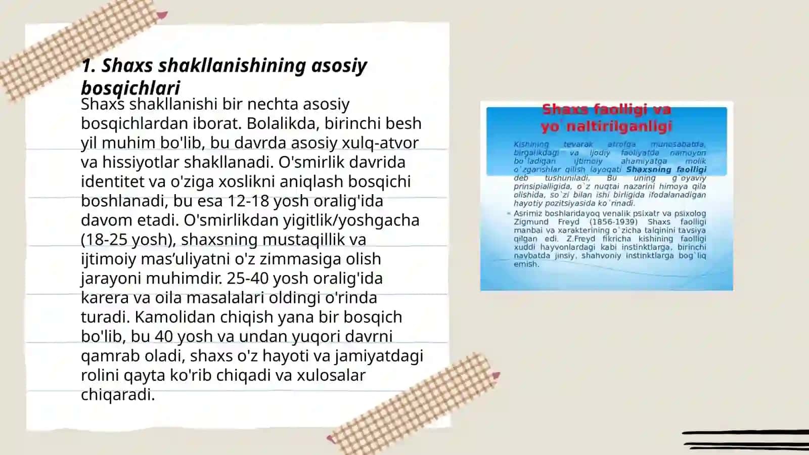 Shaxs shakillanishining turli bosqichlarida turli kasbiy o'zlikni anglash 3