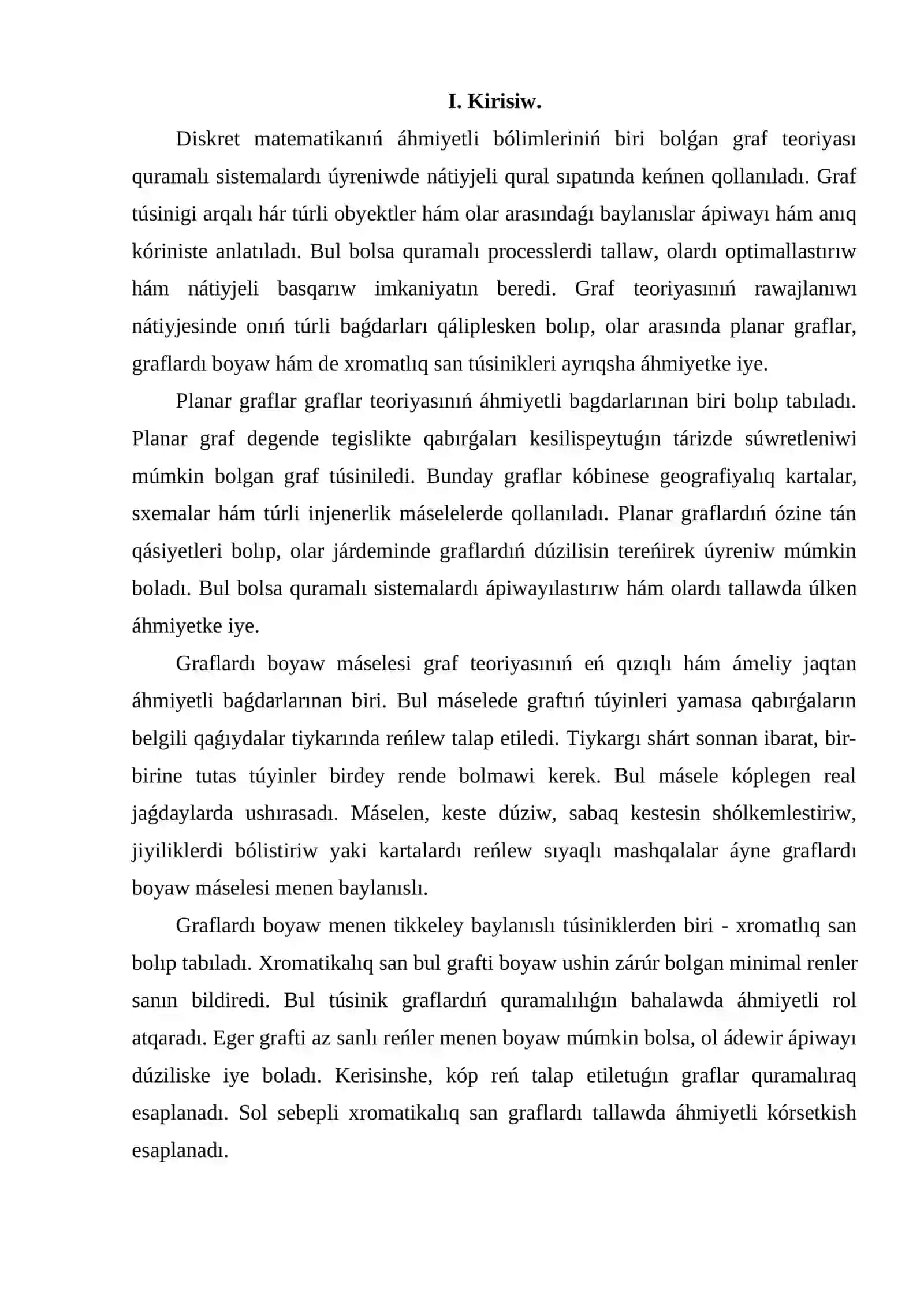 Planar graflar. Graflardı boyaw. Xromatikalıq san hám graf klası 3