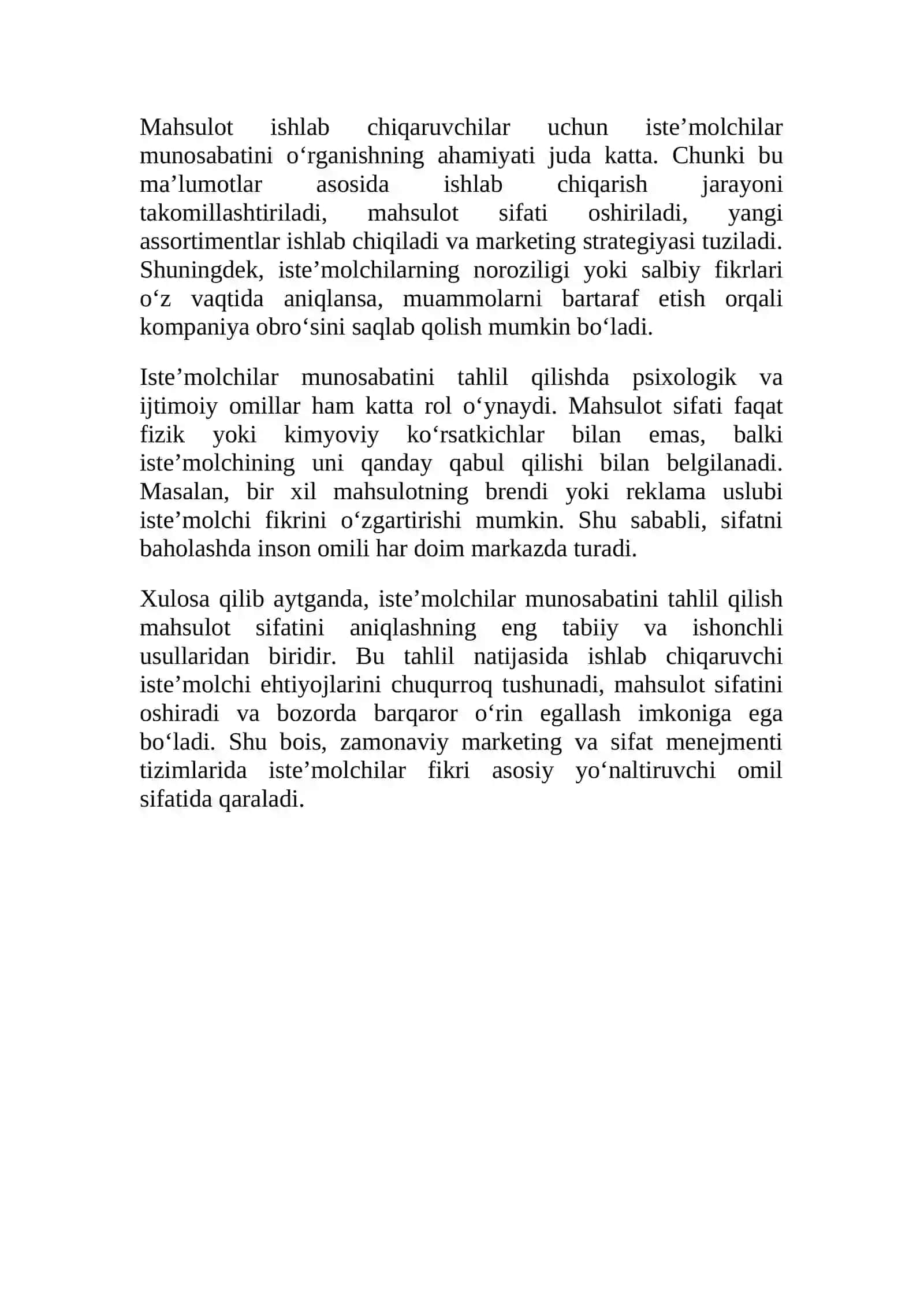 Iste’molchilar munosabatini tahlil qilish orqali mahsulot sifatiga baho berish 3