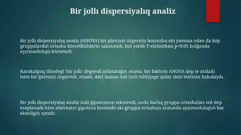 Bir faktorli, eki faktorli hám kóp faktorli disperciyaliq analiz usili 3