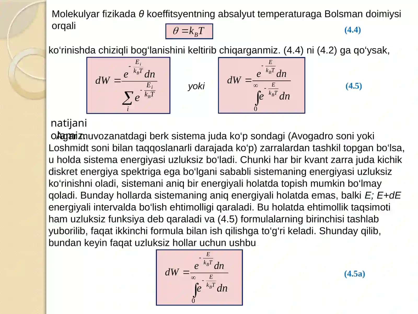 GIBBSNINGKVAZIKLASSIK VA KLASSIK VA BOLSMAN-MAKSVELL TAQSIMOTLARI 3