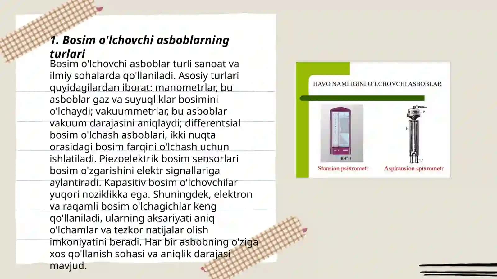 Issiqlik ta’minoti fanidan bosimni o’lchovchi asboblar va ularni ishlatish 3
