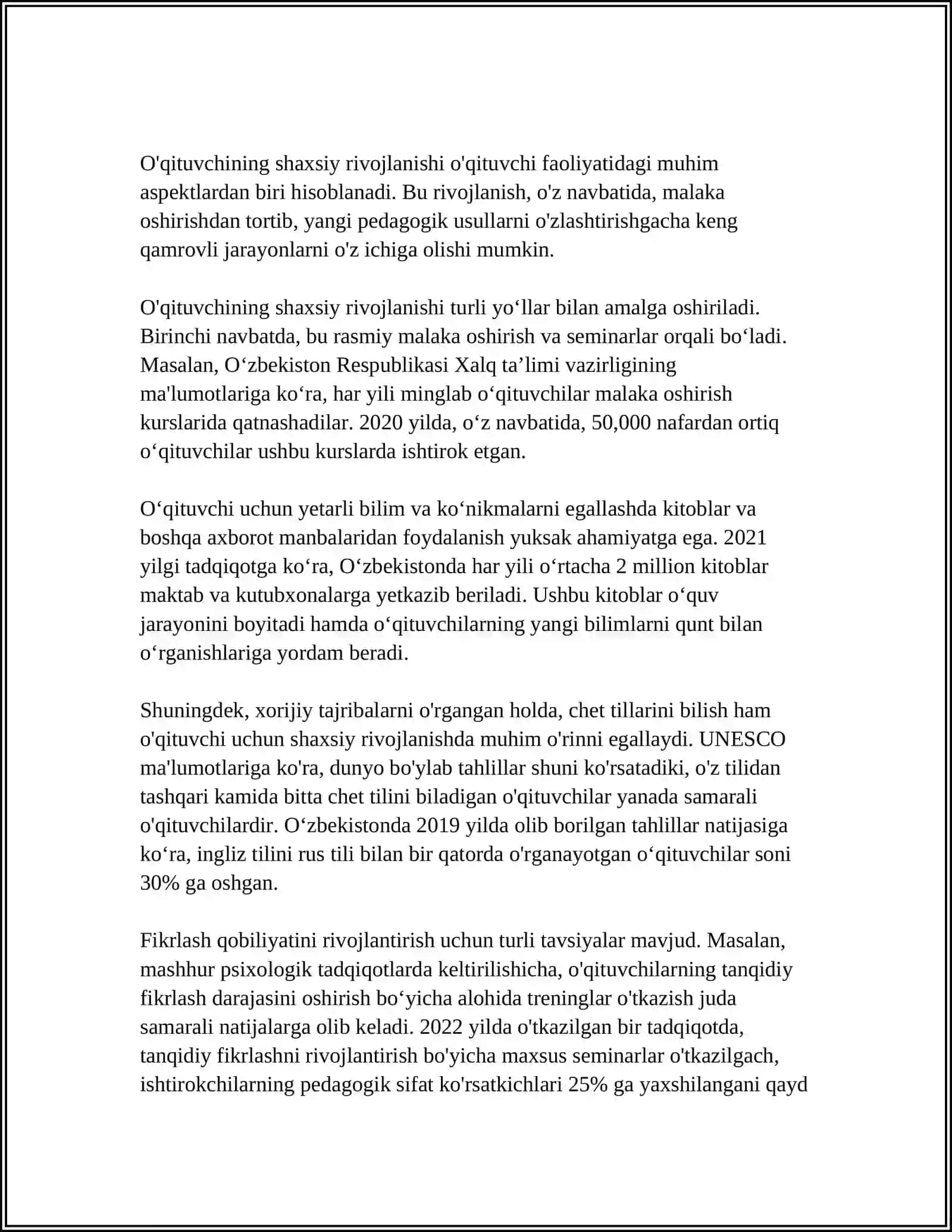 O‘QITUVCHINING O‘Z USTIDA ISHLASHI VA KAMCHILIKLARINI BARTARAF ETISHDA PSIXOLOGIK TESTLARNING ROLI HAQIDA 3