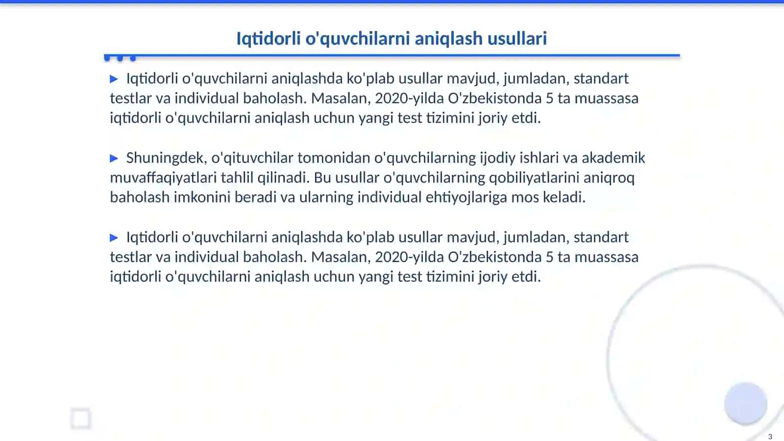 Iqtidorli o'quvchilarni o'qitish 3