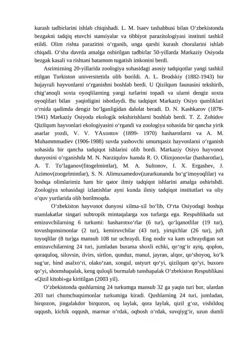 O‘zbekiston hayvonot dunyosini tadqiq qilish tarixi va hayvonlarning mintaqalar bo`yicha tarqalishi 3