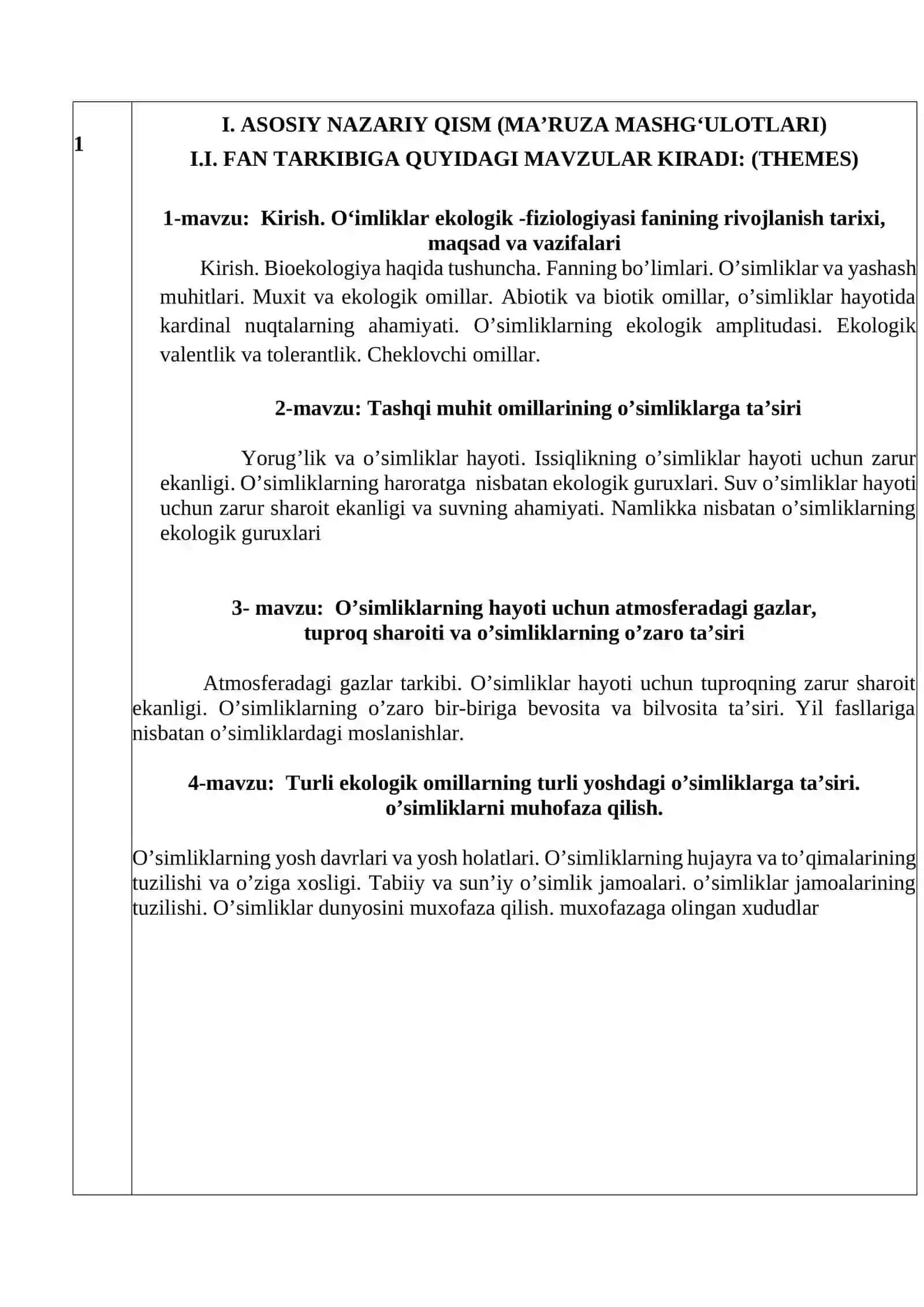 O’SIMLIKLAR EKOLOGIK FIZIOLOGIYASI FANIdan 3