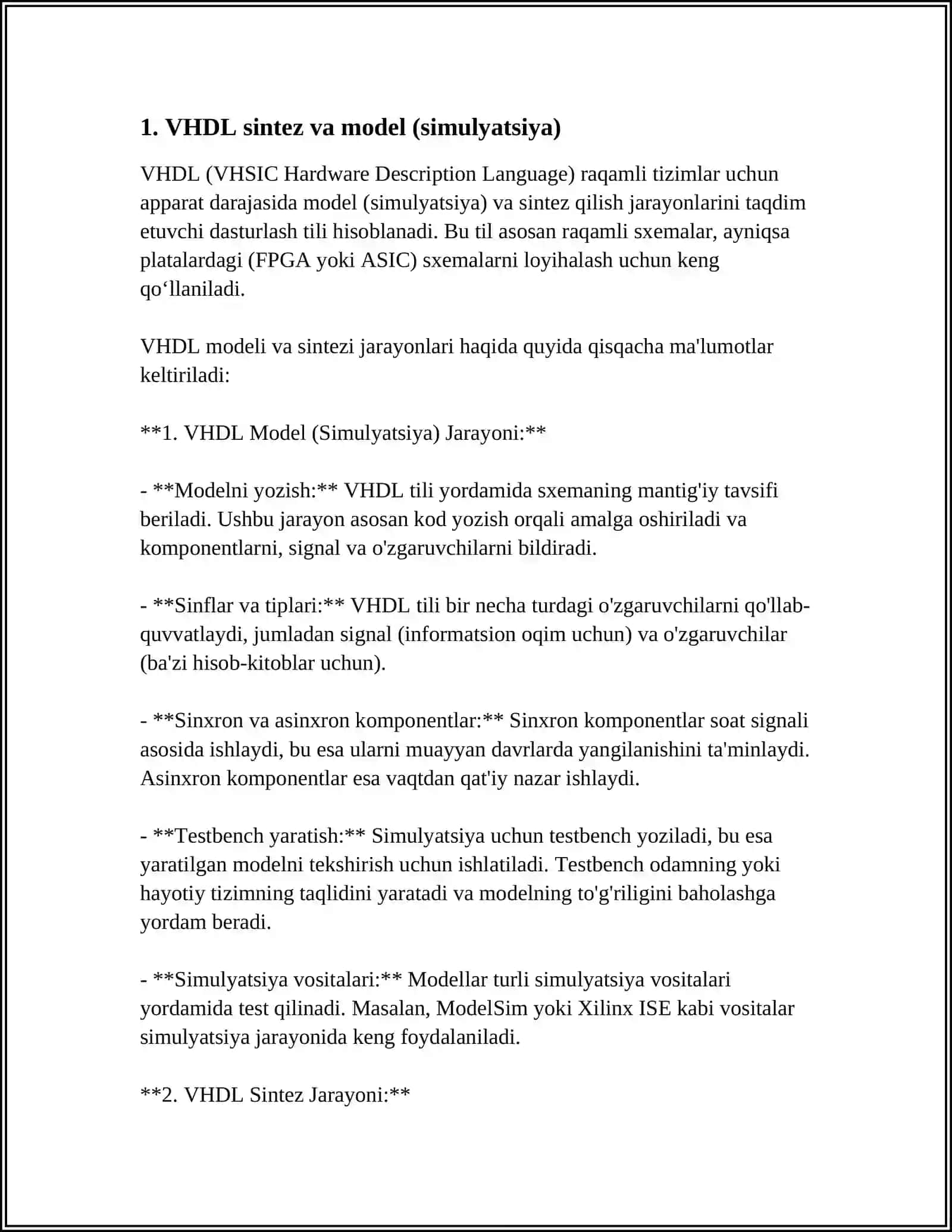 VHDL Tilining Sintaksis Konstruksiyalari va Asosiy Tushunchalari 3