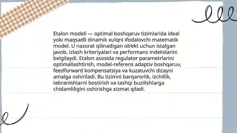 Etalon modeli optimal boshqaruv tizmlari 3