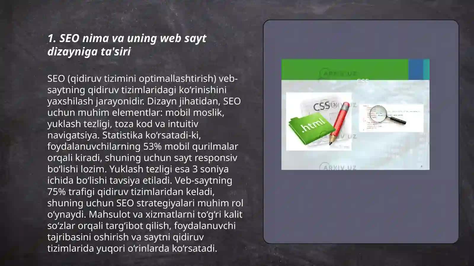 Web saytlarning SEO asoslari va dizayn bilan integratsiyasi 3