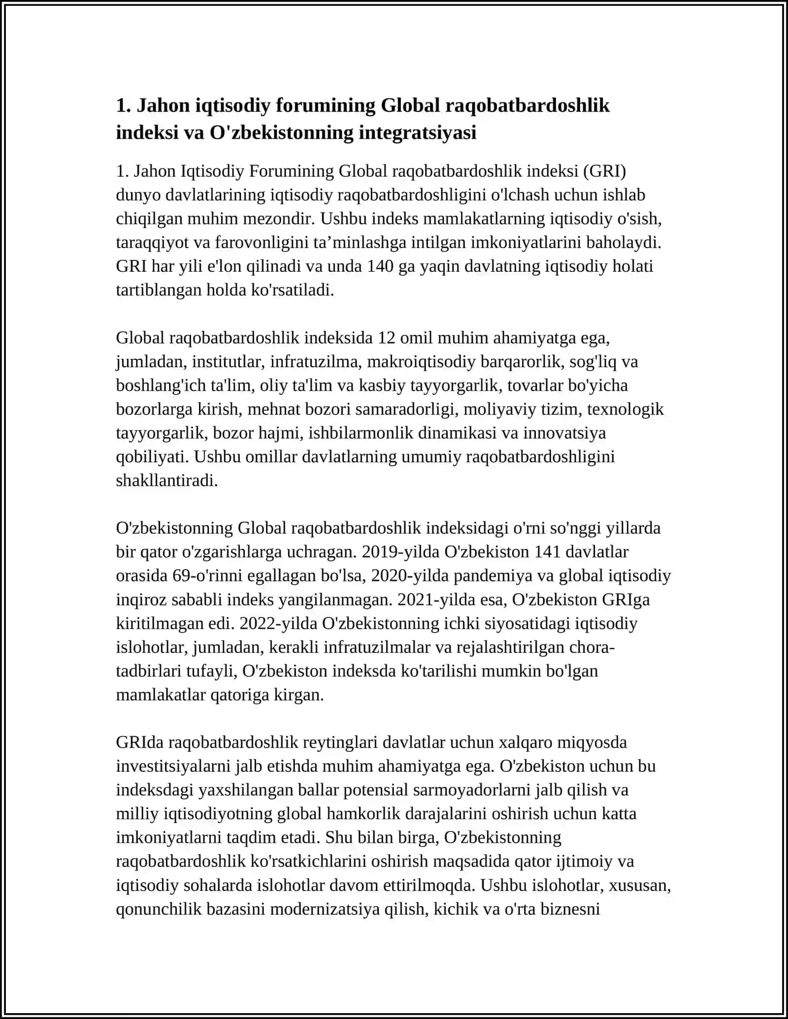 IQTISODIY VA IJTIMOIY SOHADAGI USTUVOR HALQARO REYTINGLAR VA ULARGA OZBEKISTONNING INTEGRATSIYALASHUVI 3