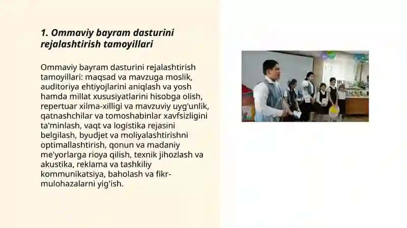 Ommaviy bayram dasturini rejalashtirish tamoyillari 3