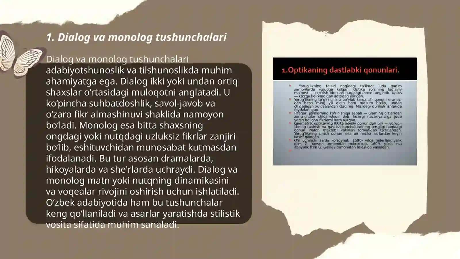 Diologik va monologik matn. Soha lugʻatlari 3