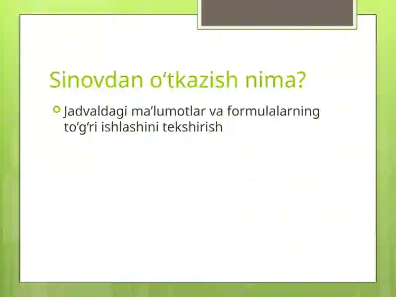 Elektron jadvalni sinovdan o‘tkazish 3