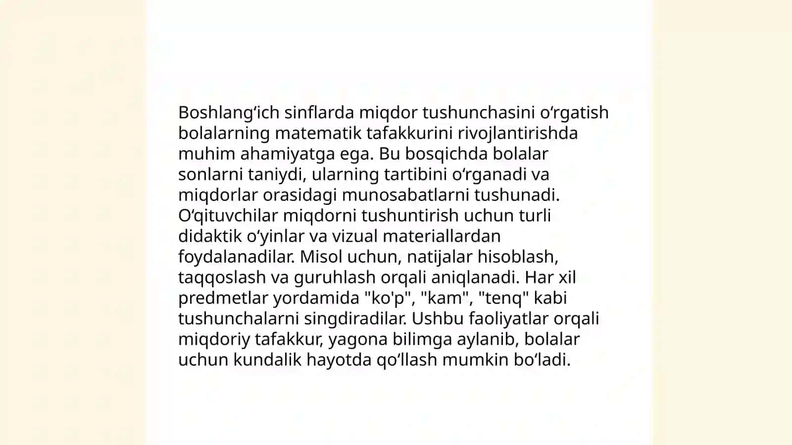 Boshlang'ich sinflarda asosiy miqdorlar va ularning o'lchov birliklarini o'rgatish metodikasi 3