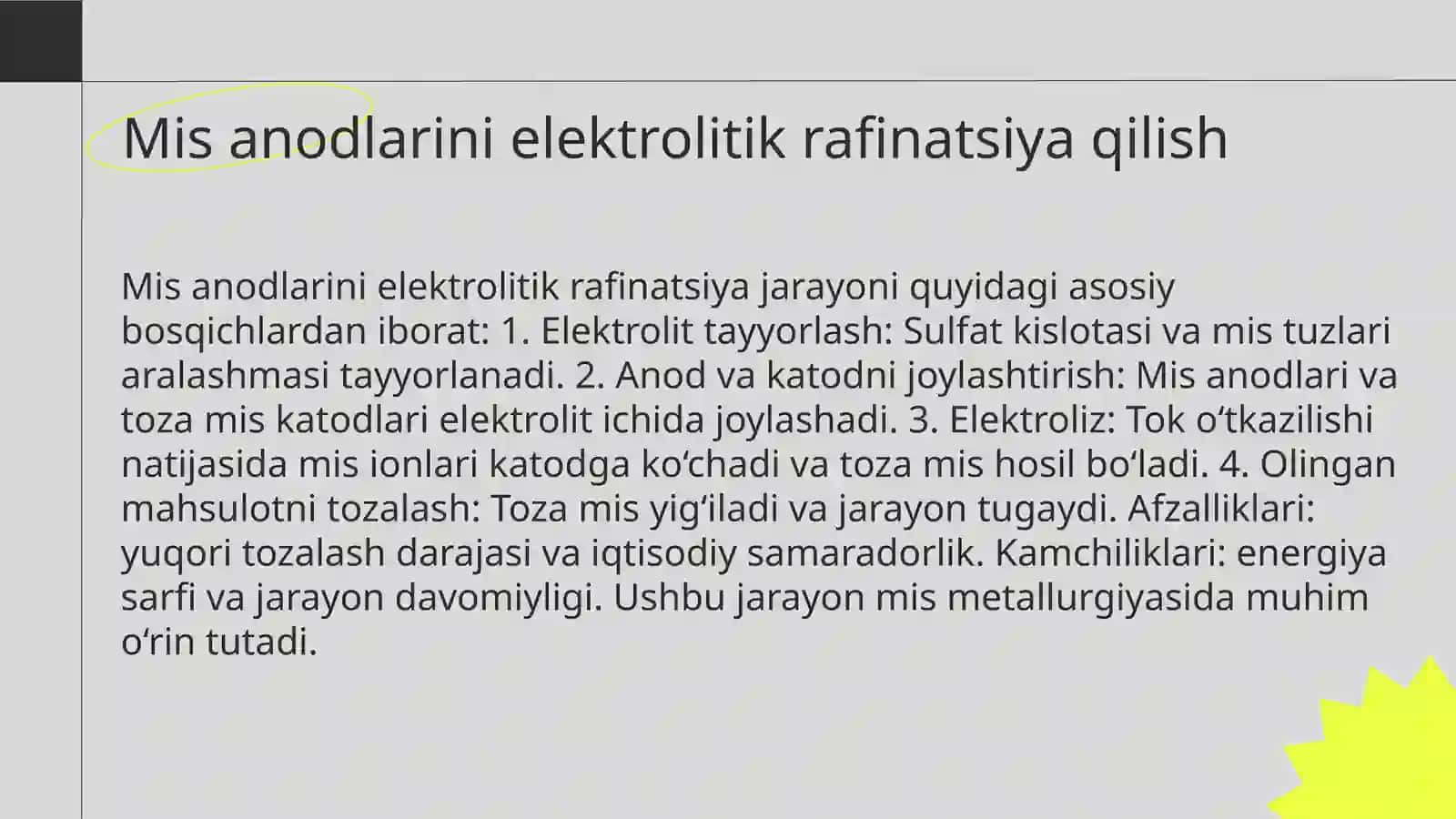 Mis metallurgiyasi misolida mis anodlarini elektrolitik rafinrlash jarayonining nazariy va amaliy asoslari 3