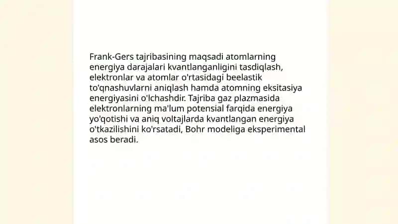 Frank-Gers tajribasi nima va uning natijasi nimani kursatadi 3