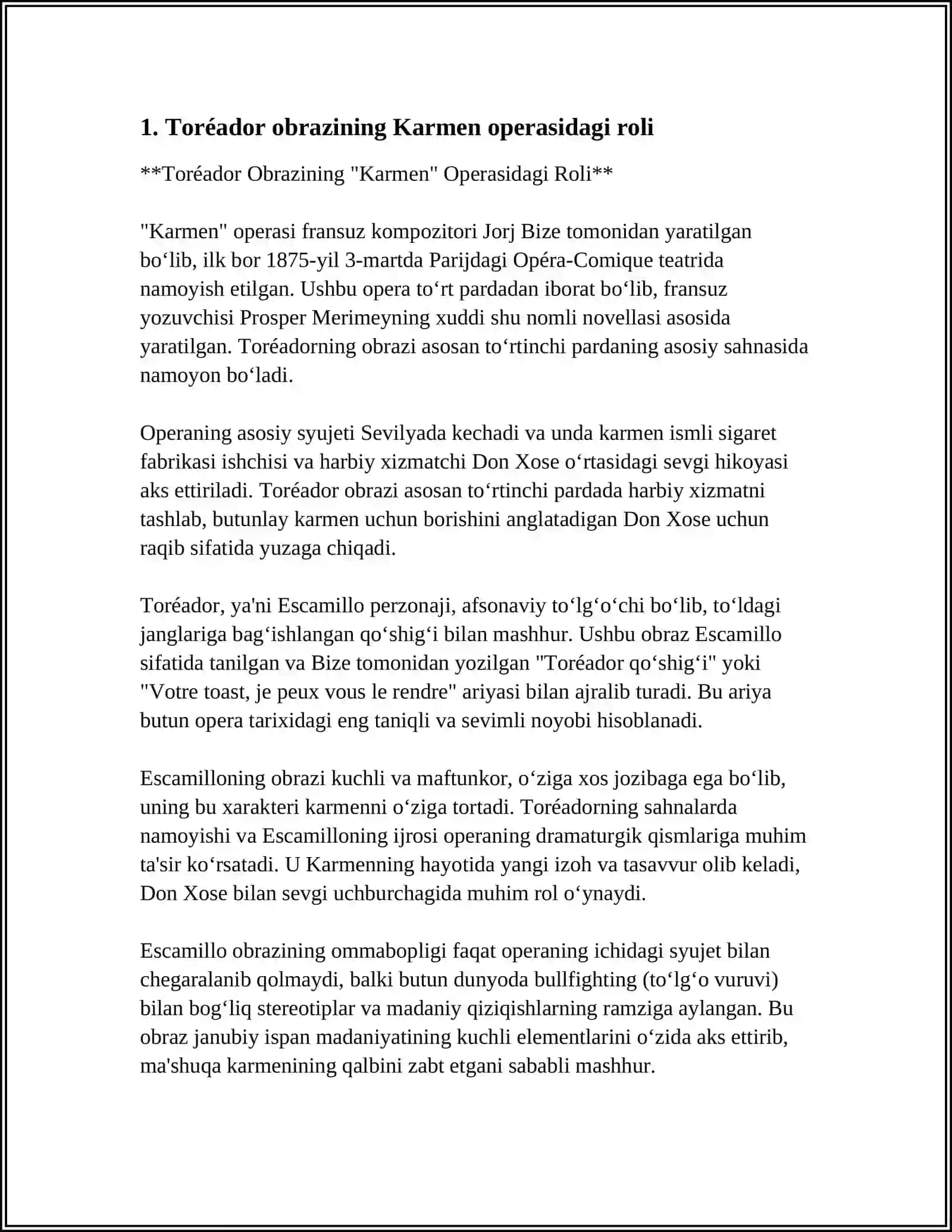 "TOREODOR" KARMEN OPERASI J. BIZE MUSIQASI 3