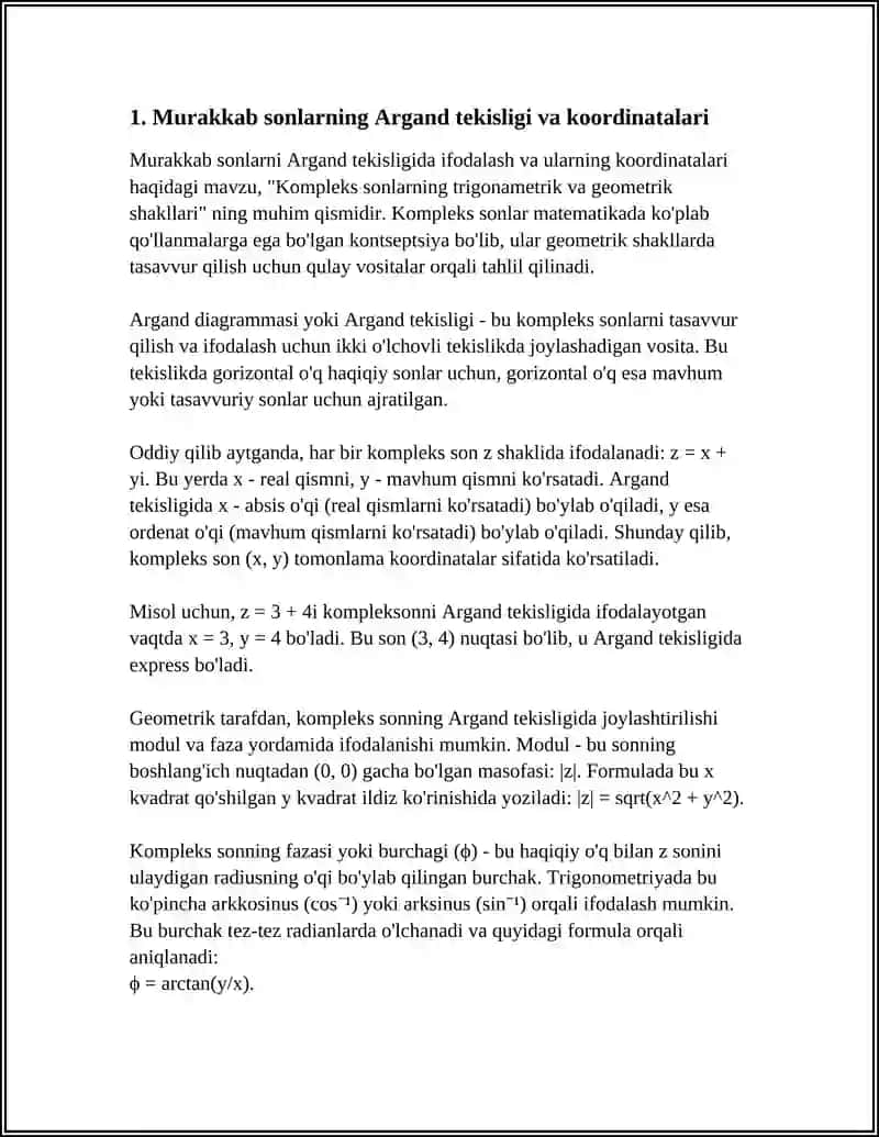 Kompleks sonlarning Trigonometrik va Geometrik Shakllari 3