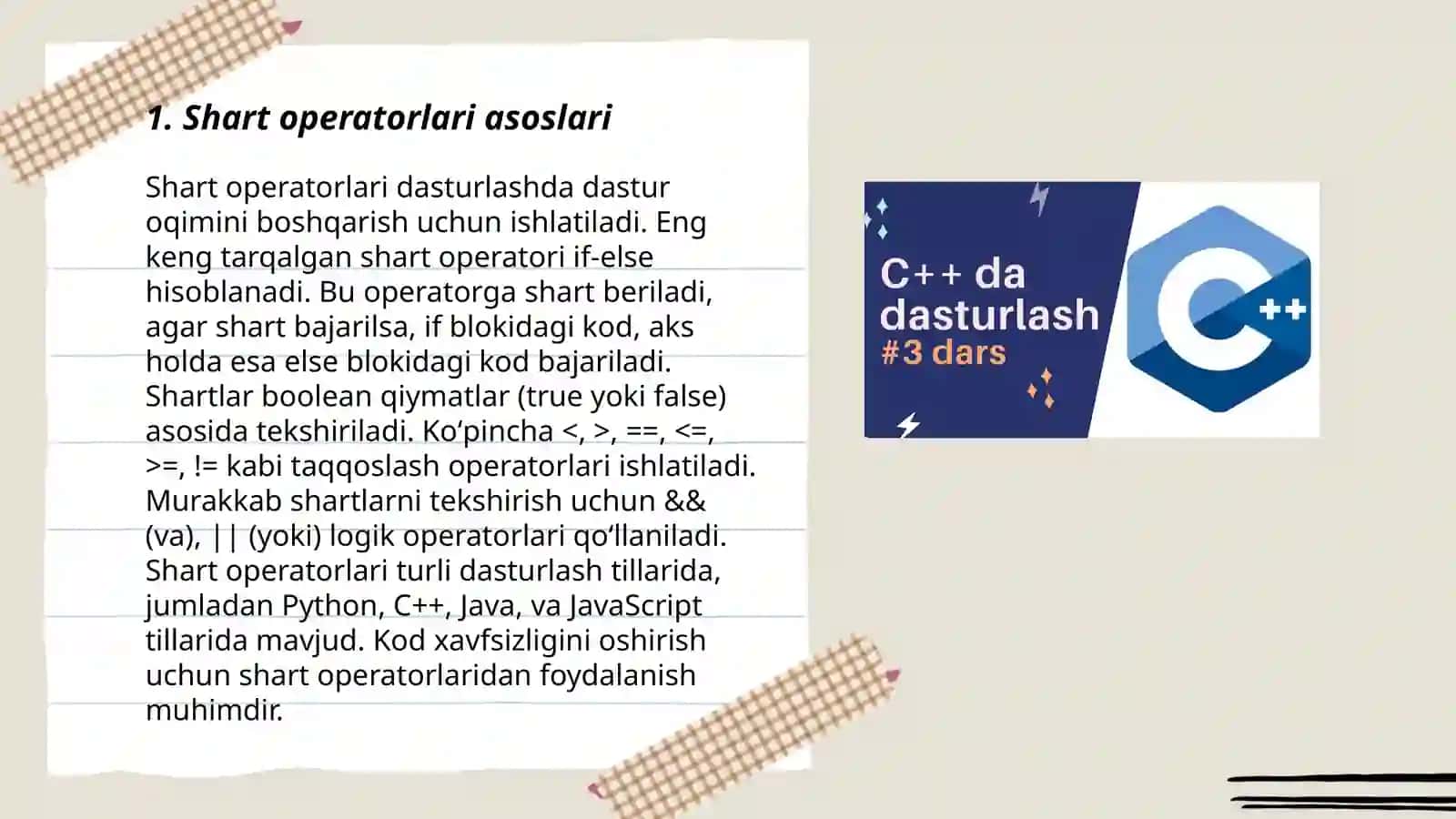 Shart operatorlari asoslari 3