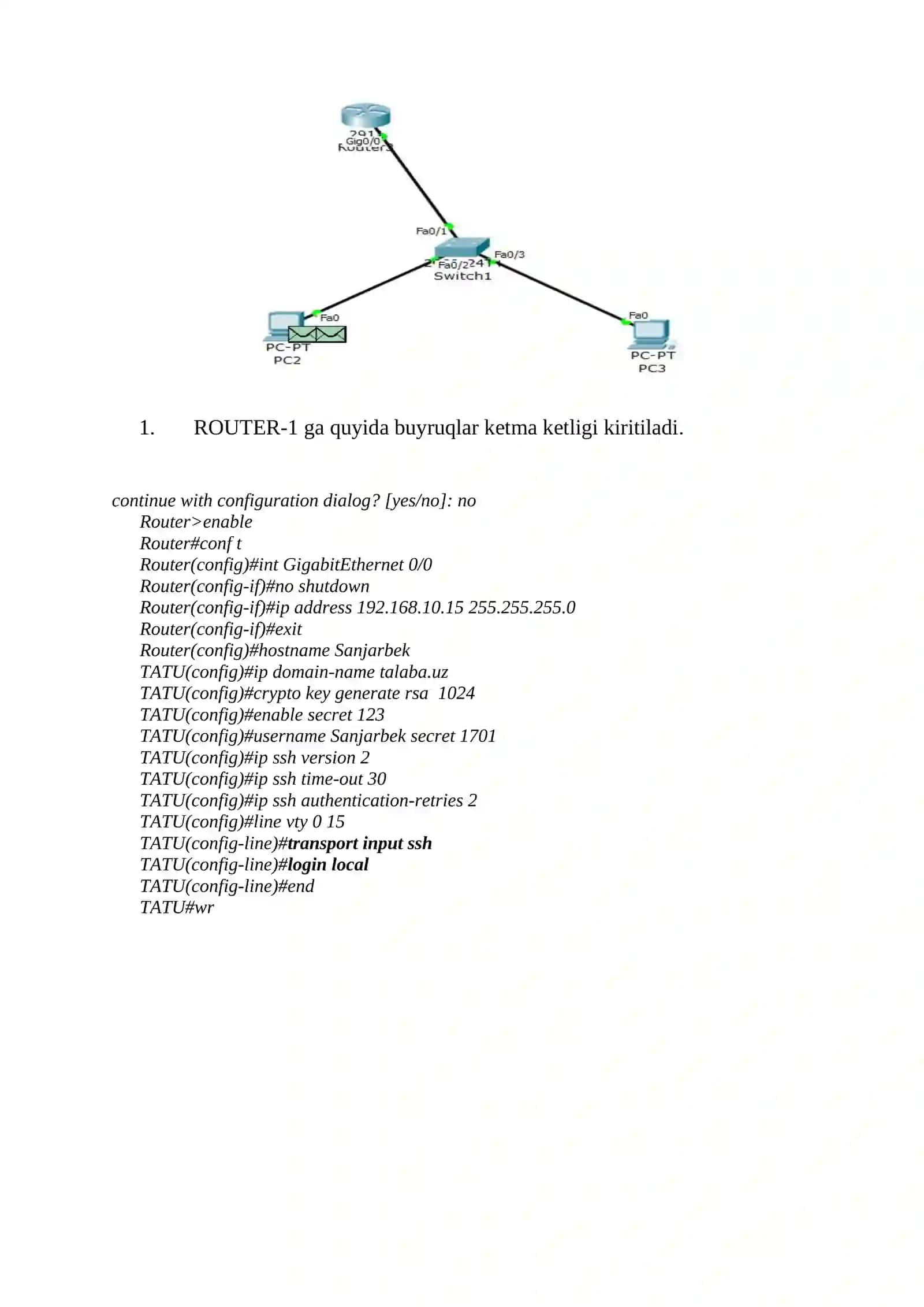 Tarmoq qurilmalarida dastlabki xavfsizlik sozlamalarini o'rnatish - telnet, ssh 3