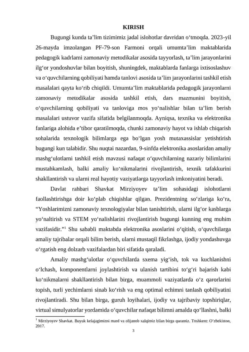 9-sinfda elektronika asoslaridan amaliy mashg’ulotlarni tashkil etish 3