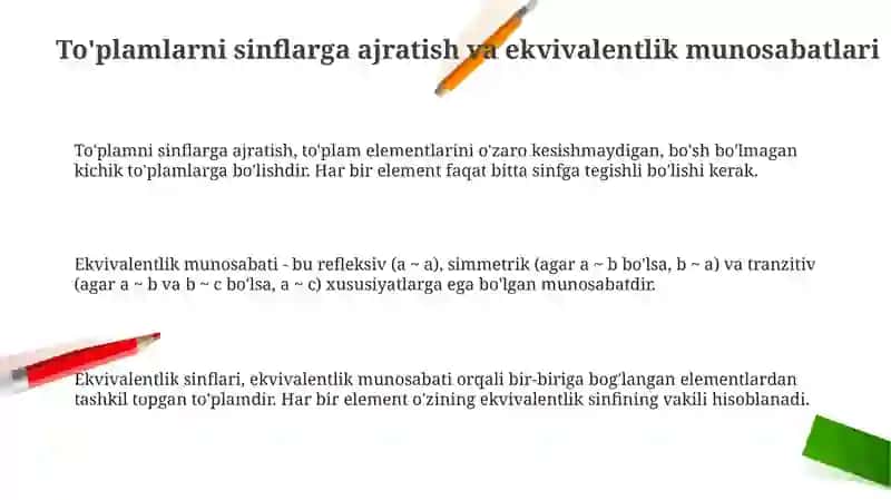 To'plamlarni sinflarga ajratish 3