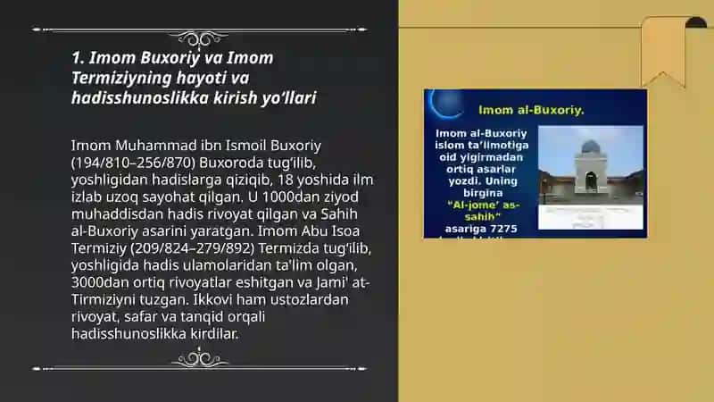 Imom Buxoriy va Imom Termiziylarning hadisshunoslikga qoʻshgan hissasi 3