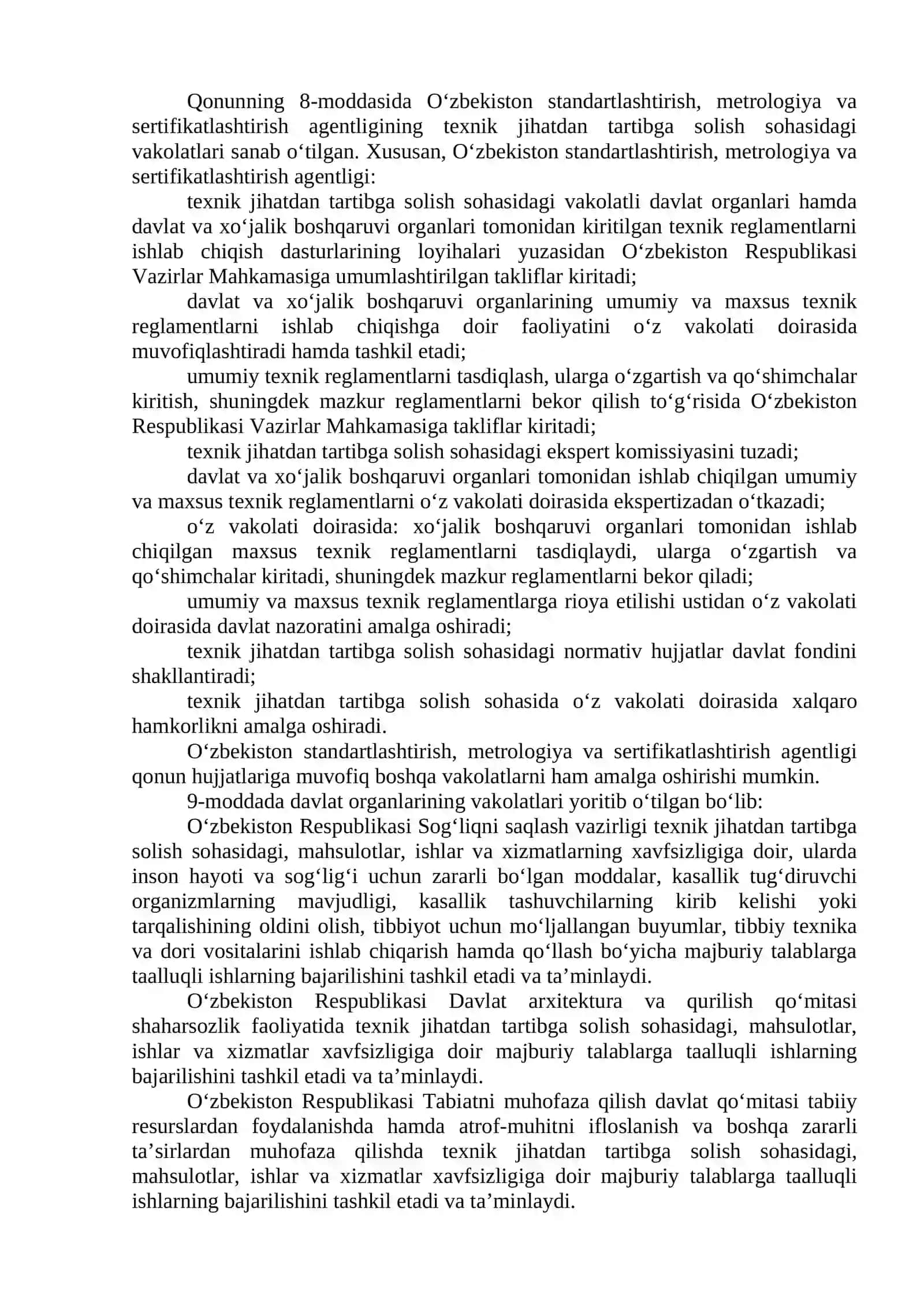 O‘zbekiston Respublikasida texnik jihatdan tartibga solish masalalari 3