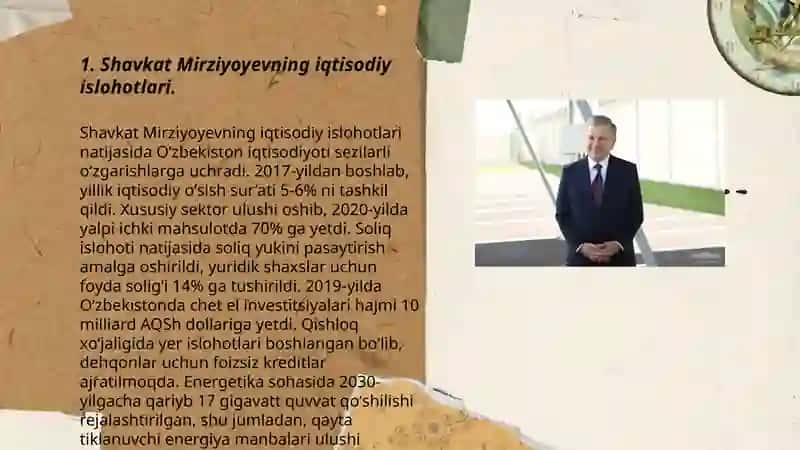 Shavkat Mirziyoyevning iqtisodiy islohotlari 3